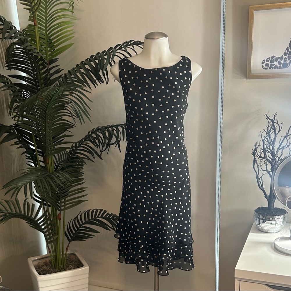 Jones Wear Black Midi Dress with White Dots